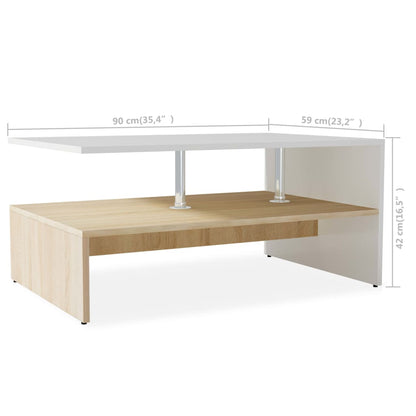 Mesa de Centro Salamanca de 90 cm - Carvalho/Branco - Design Moderno