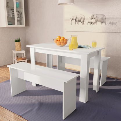 Mesa e bancos de jantar 3 pcs aglomerado branco