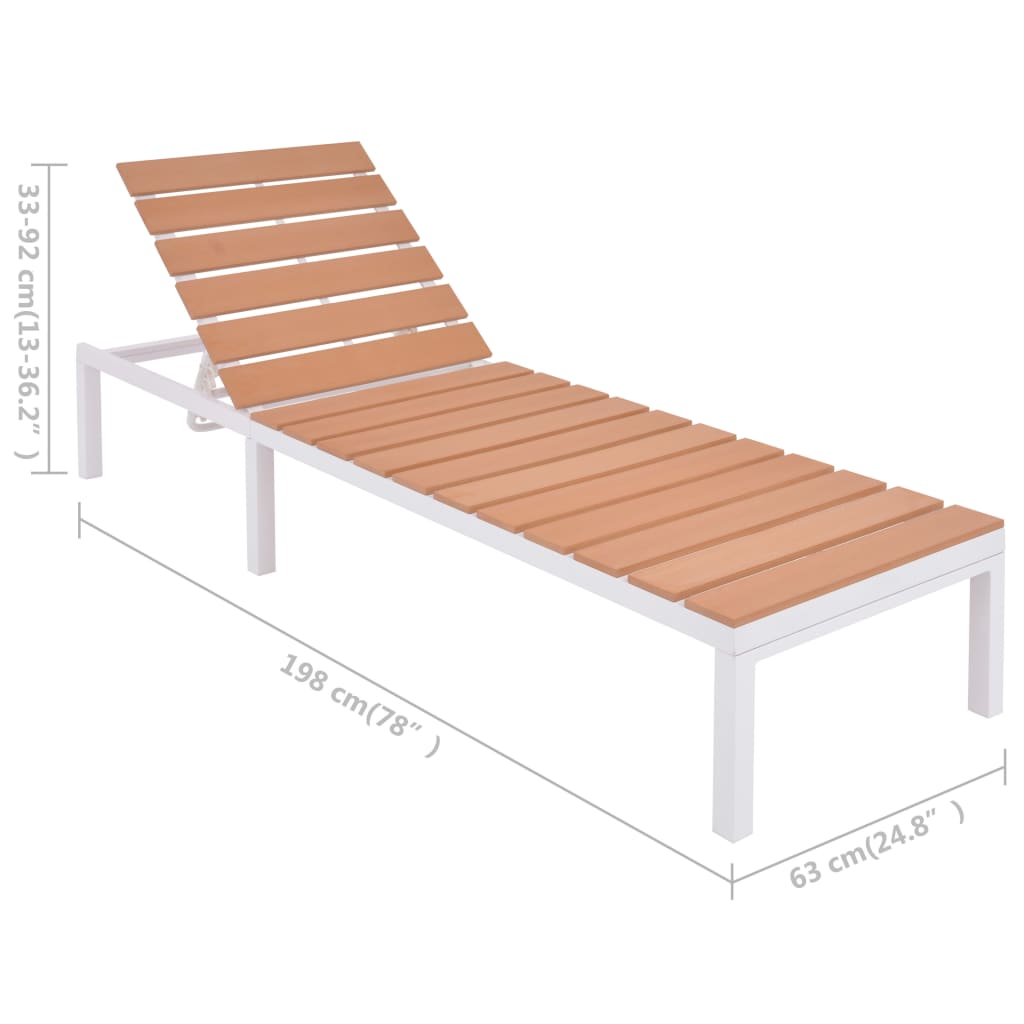 Espreguiçadeiras c/ mesa 2 pcs alumínio e WPC branco e castanho