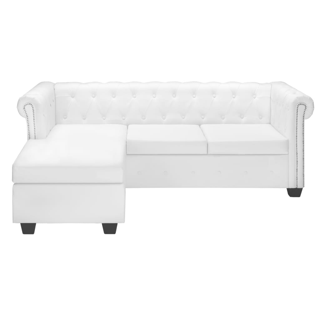 Sofá Chesterfield em forma de L couro artificial branco