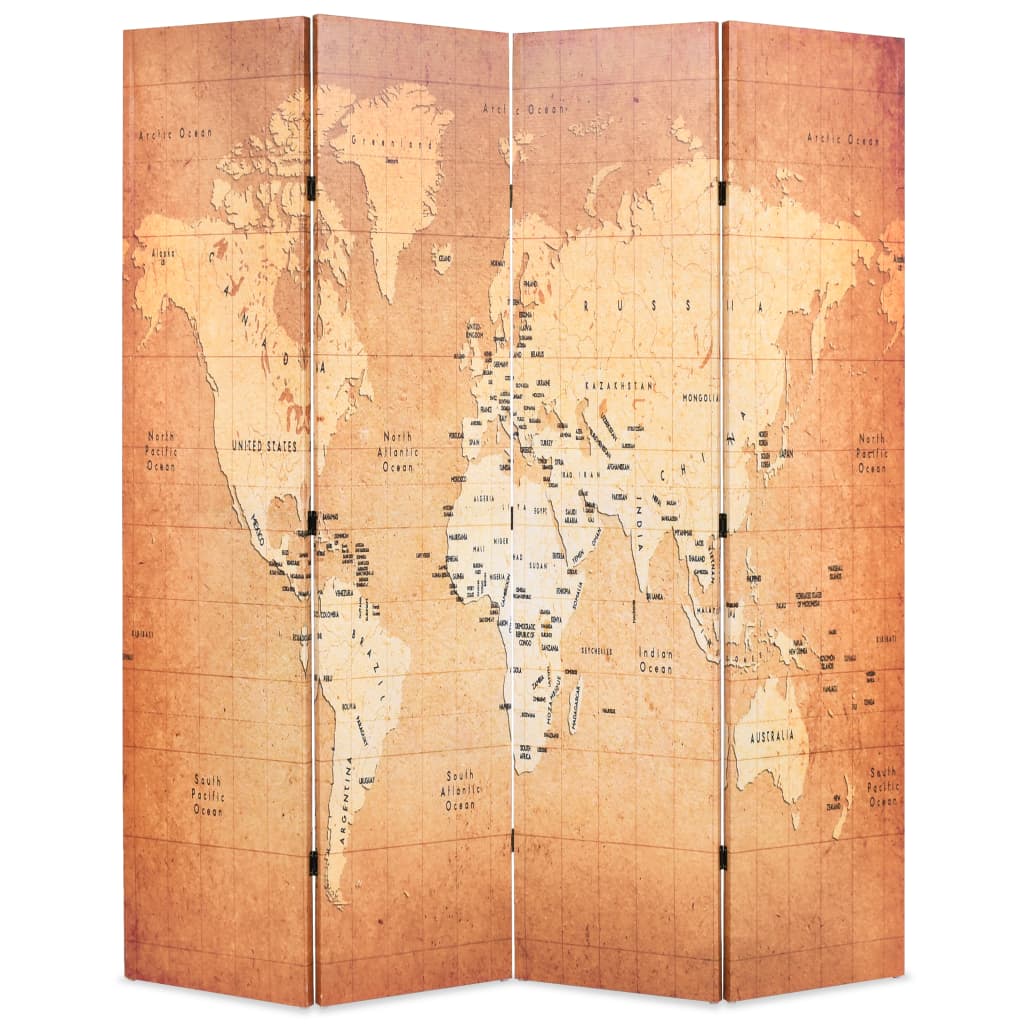 vidaXL Biombo dobrável mapa mundo 160x170 cm amarelo