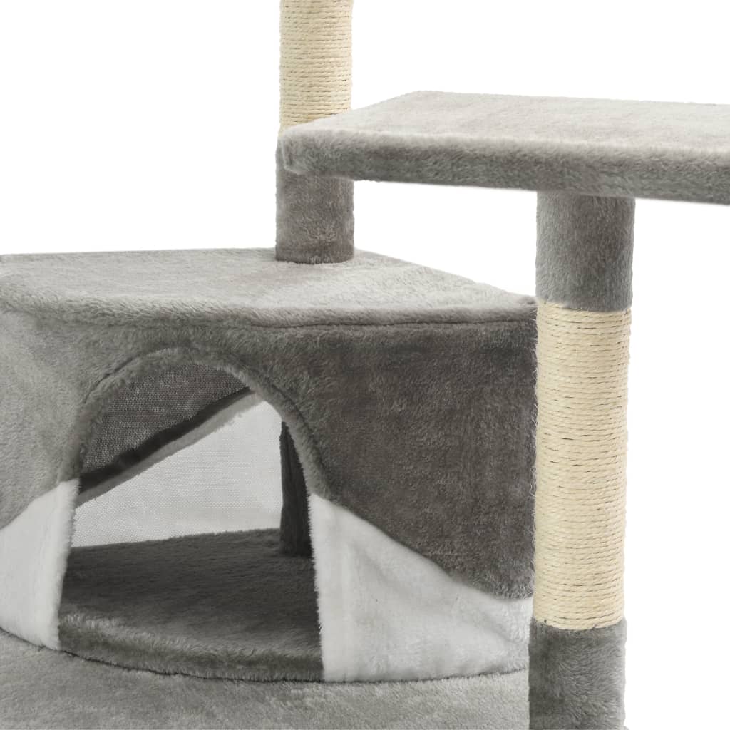 Árvore Arranhador de Canto para Gatos com Postes em Sisal de 203 cm - Cinza/Branco