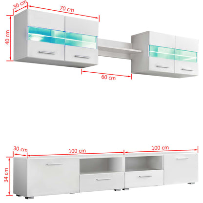 Conj. unidades de parede p/ TV luzes LED 5 pcs branco brilhante