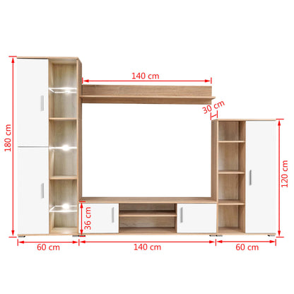 Conjunto de Móveis York com Luzes LED para Sala - Carvalho/Branco - Design Moderno