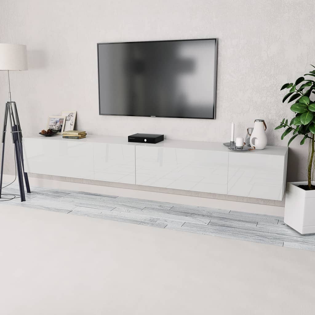 Móvel de TV de Parede Cardani de 240 cm - Branco Brilhante/Branco - Design Moderno