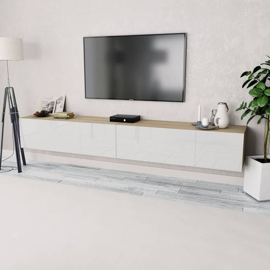 Móvel de TV de Parede Cardani de 240 cm - Branco Brilhante/Carvalho - Design Moderno