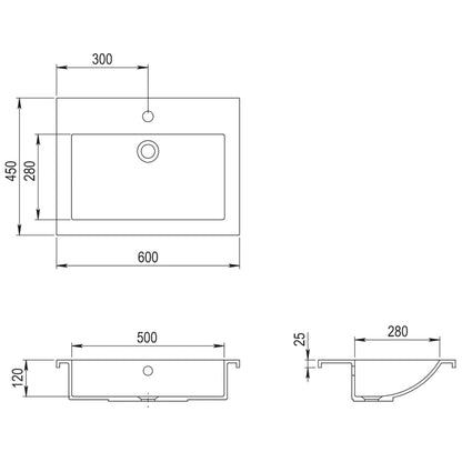 Lavatório de granito 600x450x120 mm branco