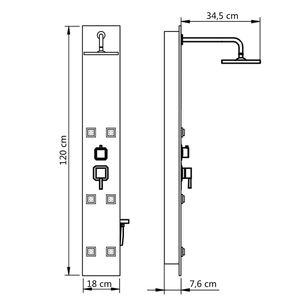 Coluna de duche em vidro 18x42,1x120 cm preto