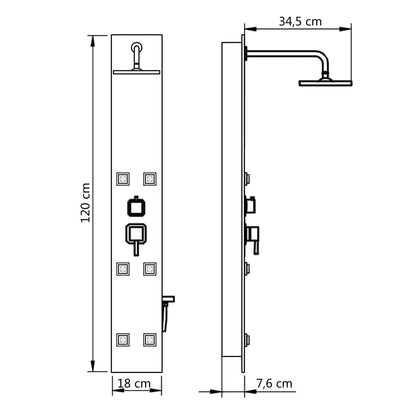 Coluna de duche em vidro 18x42,1x120 cm preto