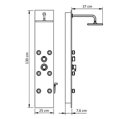 Coluna de duche em vidro 25x44,6x130 cm branco