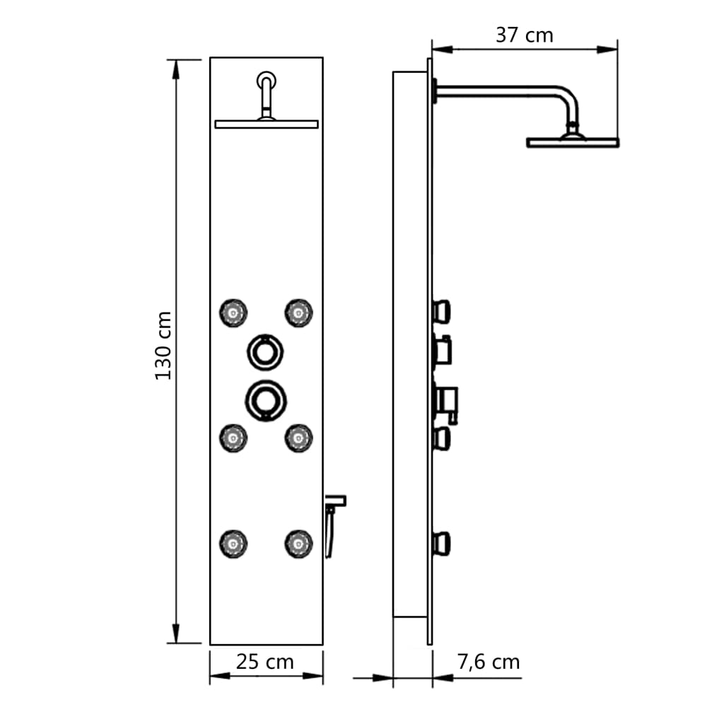 Coluna de duche em vidro 25x44,6x130 cm preto