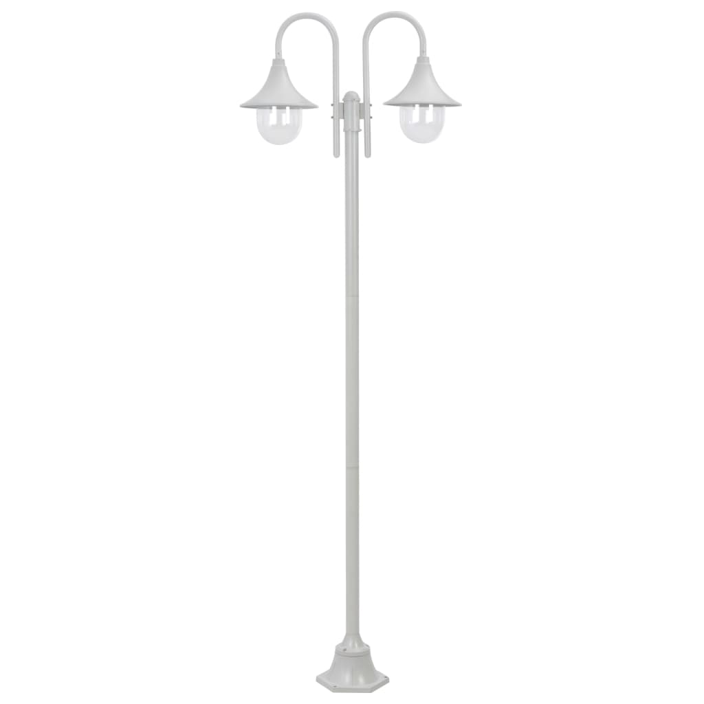 Candeeiro de pé p/ jardim c/ 2 braços E27 220cm alumínio branco