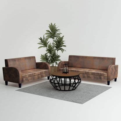 Sofá Luigi - Conjunto de 2 Sofás De 2 Lugares e 3 Lugares - Cor Castanho - Em Camurça Artificial e Estrutura em Madeira - 139x70x76 cm / 183x70x76 cm- Design Vintage