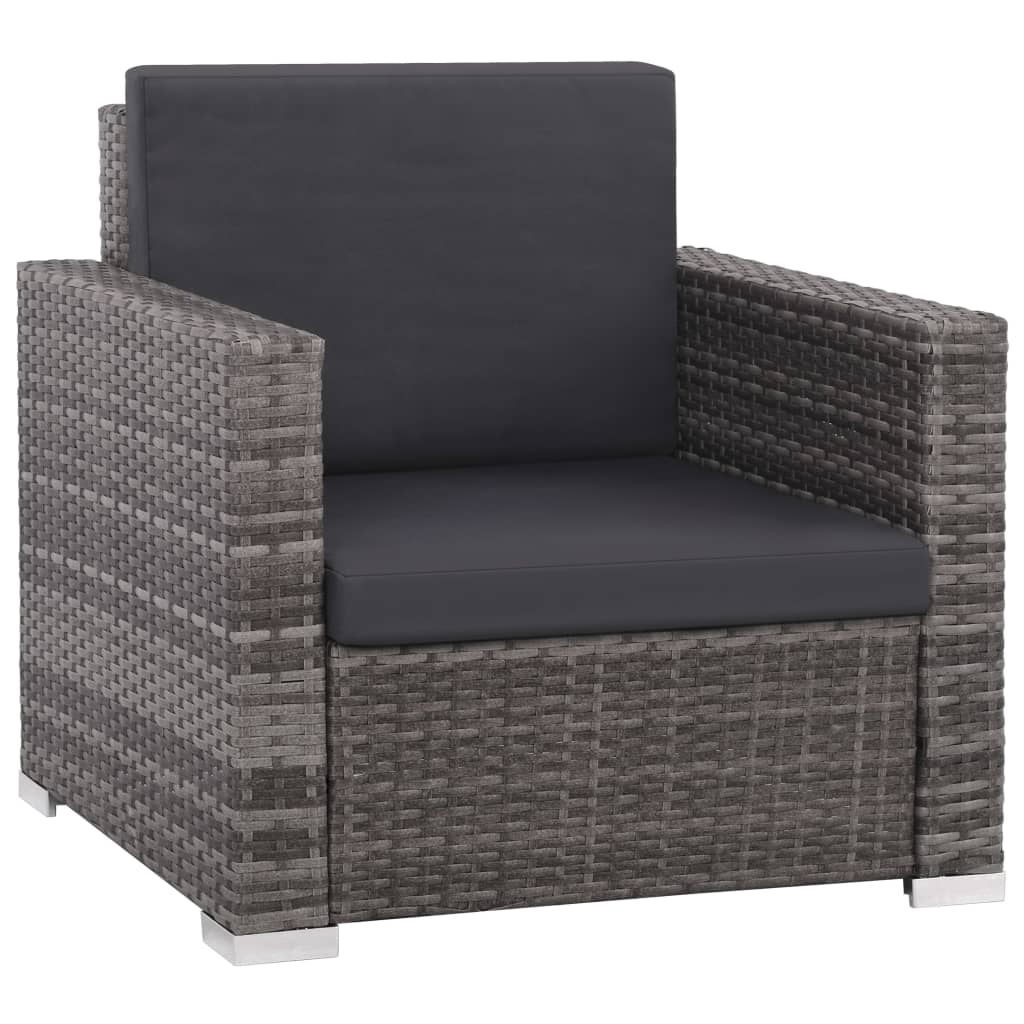 12 pcs conjunto lounge de jardim c/ almofadões vime PE cinzento