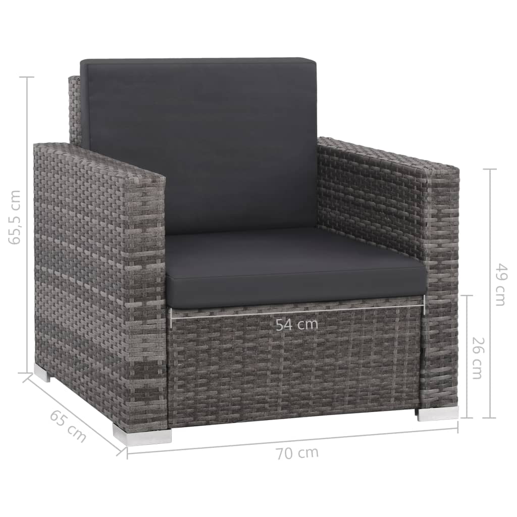 12 pcs conjunto lounge de jardim c/ almofadões vime PE cinzento