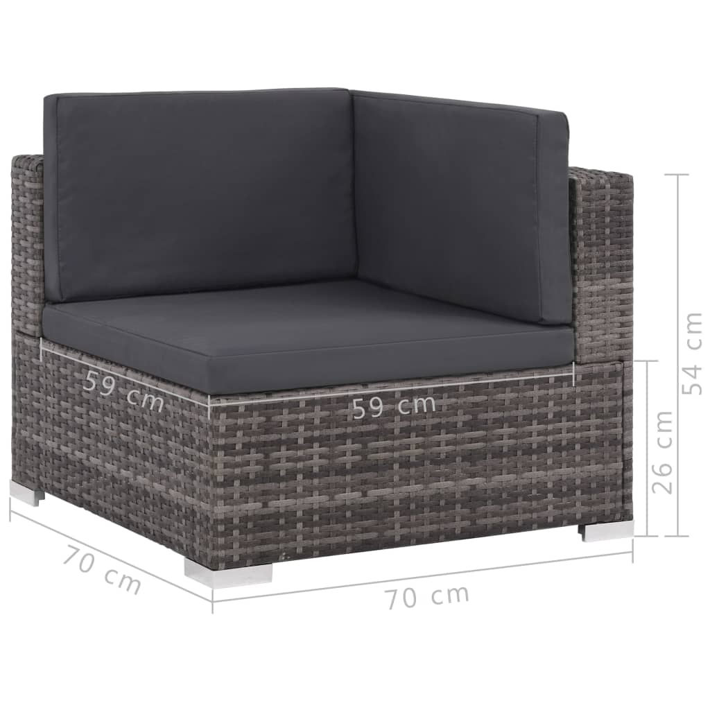 12 pcs conjunto lounge de jardim c/ almofadões vime PE cinzento