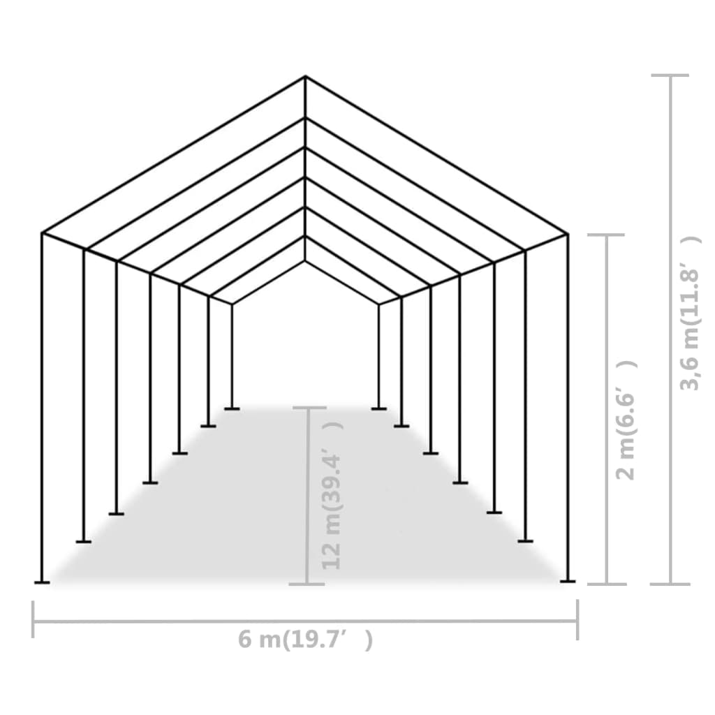 Tenda para festas PE 6x12 m cinzento