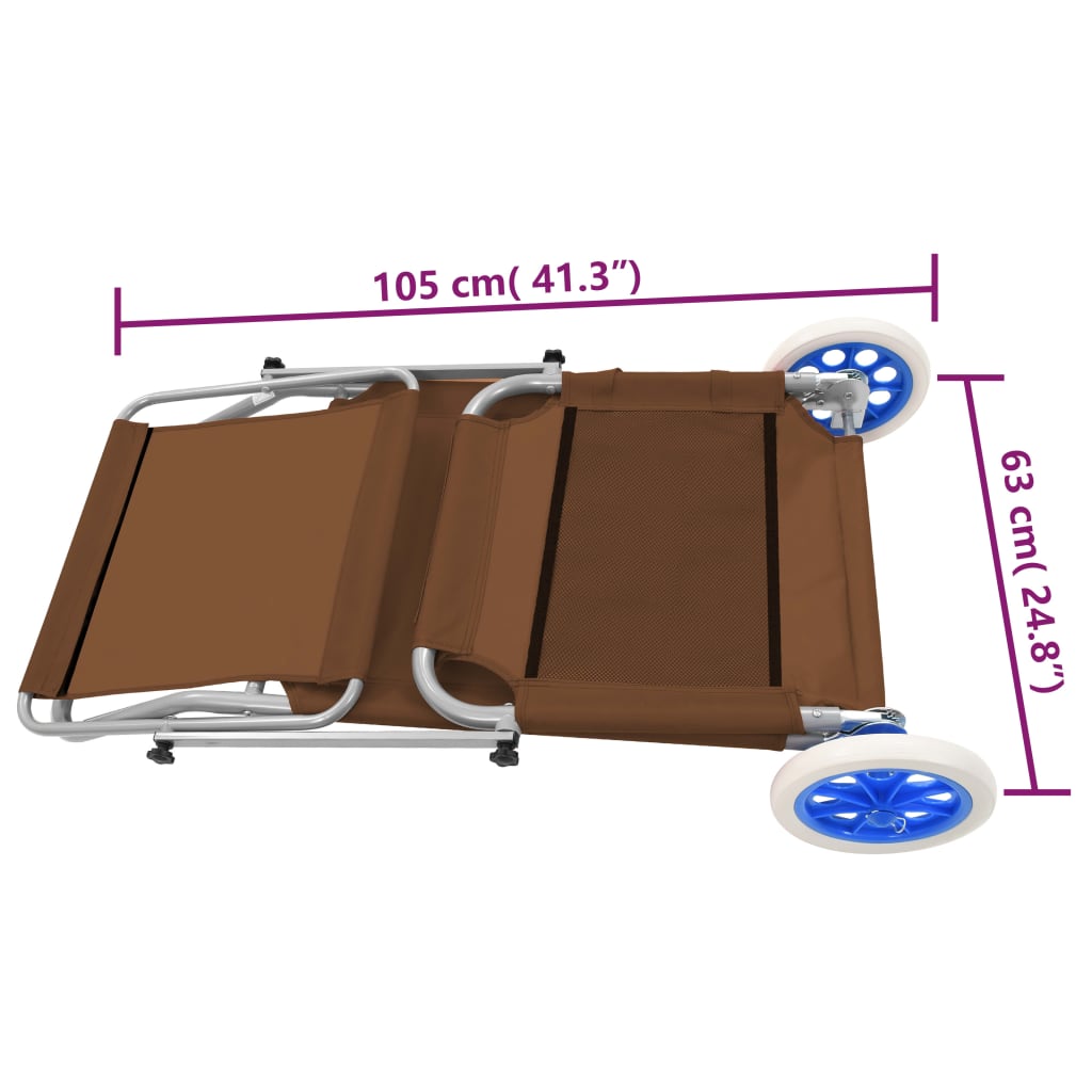 Espreguiçadeira dobrável c/ toldo e rodas aço cinza-acastanhado