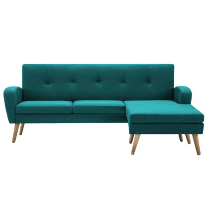 Sofá Judite Chaise Longue - De 3 Lugares - Cor Verde - Em Tecido,  Estrutura em Madeira e Pés em Madeira de Seringueira - Densamente Acolchoado para Maior Conforto - 186x136x79 cm  - Design Nórdico