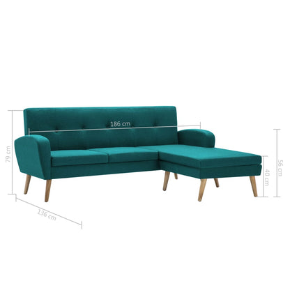 Sofá Judite Chaise Longue - De 3 Lugares - Cor Verde - Em Tecido,  Estrutura em Madeira e Pés em Madeira de Seringueira - Densamente Acolchoado para Maior Conforto - 186x136x79 cm  - Design Nórdico