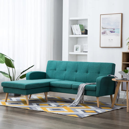 Sofá Judite Chaise Longue - De 3 Lugares - Cor Verde - Em Tecido,  Estrutura em Madeira e Pés em Madeira de Seringueira - Densamente Acolchoado para Maior Conforto - 186x136x79 cm  - Design Nórdico