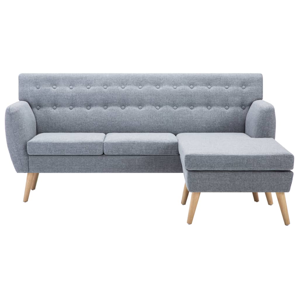 Sofá Amanda Chaise Longue - De 3 Lugares - Cor Cinzento Claro - 171,5x138x81,5 cm - Estrutura em MDF com Estofamento em Tecido, enchimento em Espuma e Pés em Madeira de Seringueira - Design Vintage