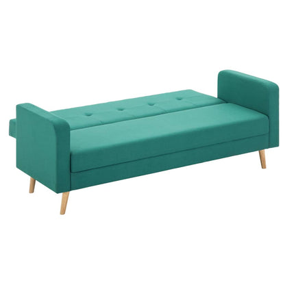 Sofá Cama Judite - De 3 Lugares - Cor Verde - Em Tecido e Estrutura em Madeira - Densamente Acolchoado para Maior Conforto - 174x73x85 cm - Design Nórdico