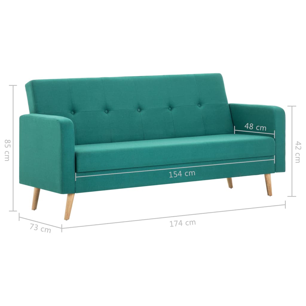 Sofá Cama Judite - De 3 Lugares - Cor Verde - Em Tecido e Estrutura em Madeira - Densamente Acolchoado para Maior Conforto - 174x73x85 cm - Design Nórdico