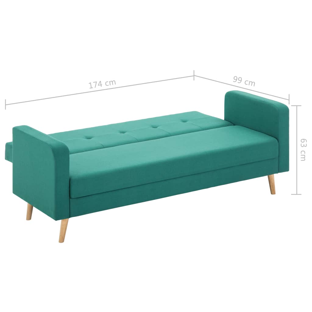 Sofá Cama Judite - De 3 Lugares - Cor Verde - Em Tecido e Estrutura em Madeira - Densamente Acolchoado para Maior Conforto - 174x73x85 cm - Design Nórdico