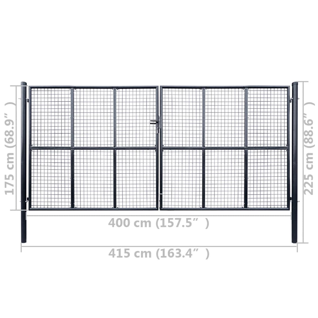 Portão de jardim em rede aço galvanizado 400x175 cm cinzento