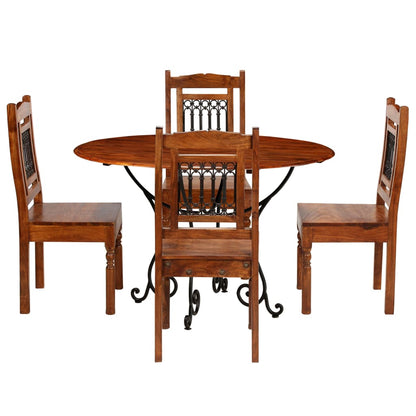 Conjunto mesa jantar 5 pcs acácia maciça c/ acabamento sheesham