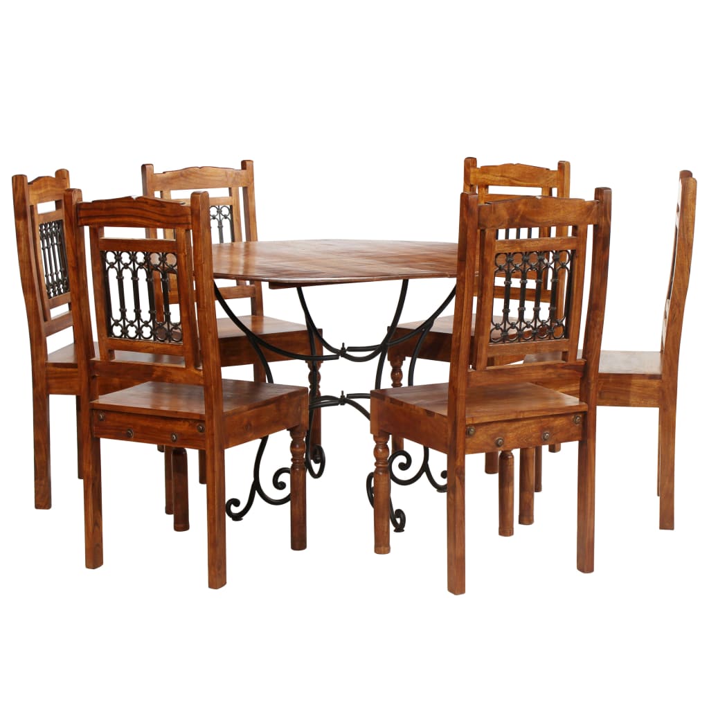 Conjunto mesa jantar 7 pcs acácia maciça c/ acabamento sheesham