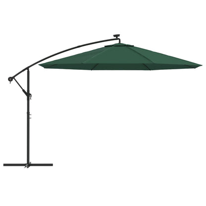 Guarda-sol cantilever c/ luzes LED + poste metal 350 cm verde