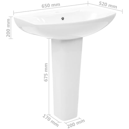 Lavatório com coluna cerâmica branco 650x520x200 mm