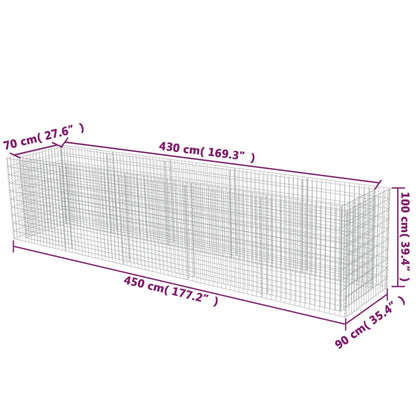 Canteiro elevado/cesto gabião 450x90x100 cm aço galvanizado