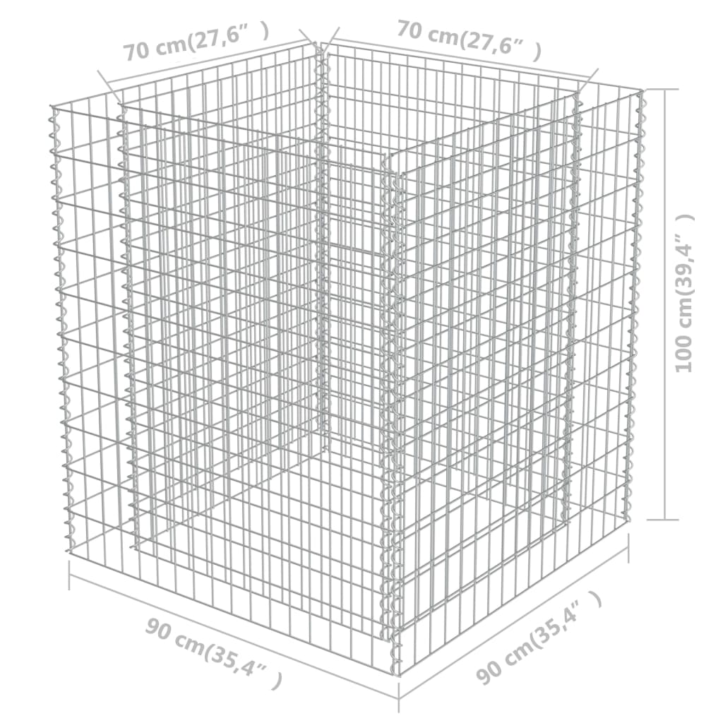 Canteiro elevado/cesto gabião 90x90x100 cm aço galvanizado