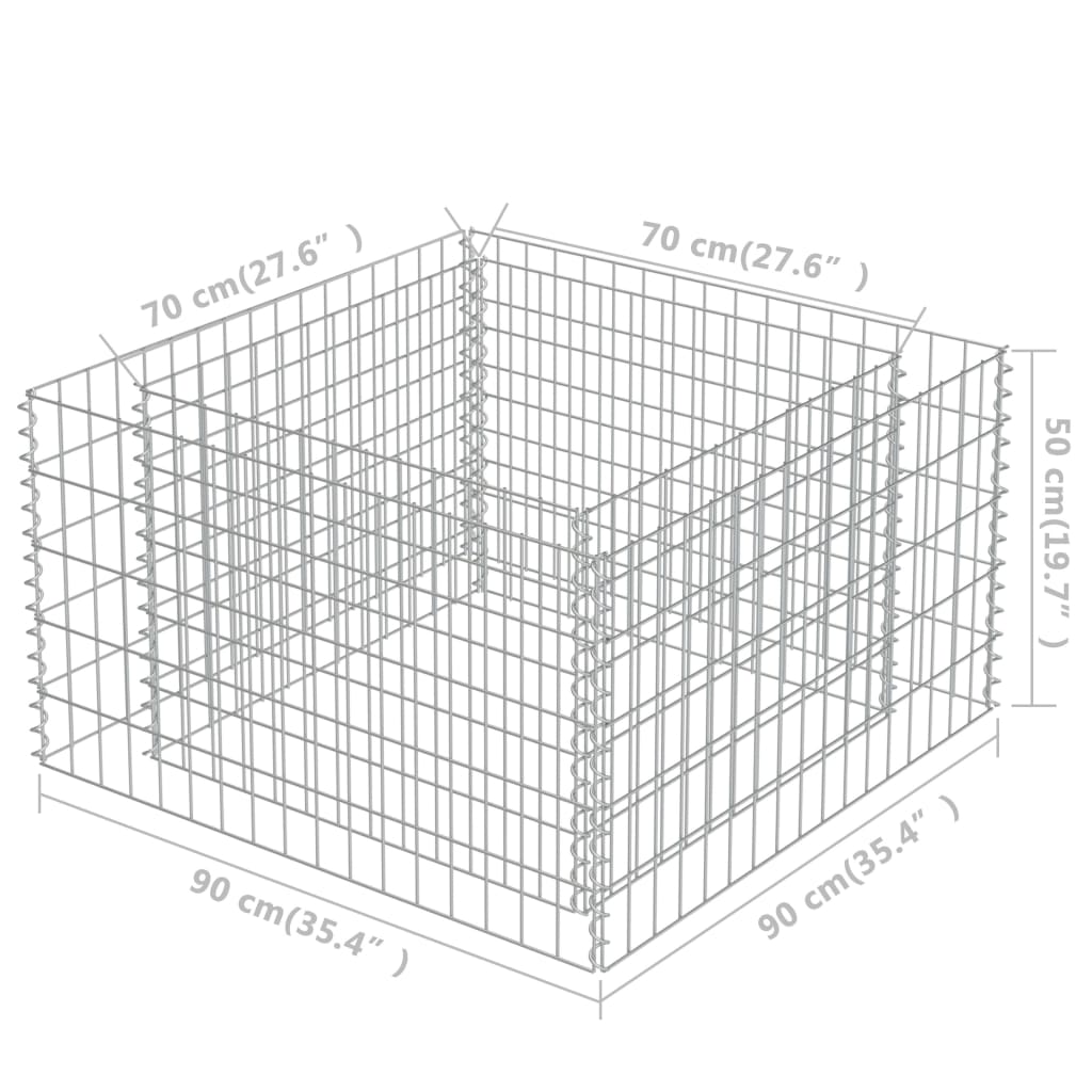 Canteiro elevado/cesto gabião 90x90x50 cm aço galvanizado