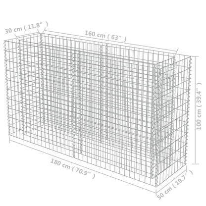 Canteiro elevado/cesto gabião 180x50x100 cm aço galvanizado