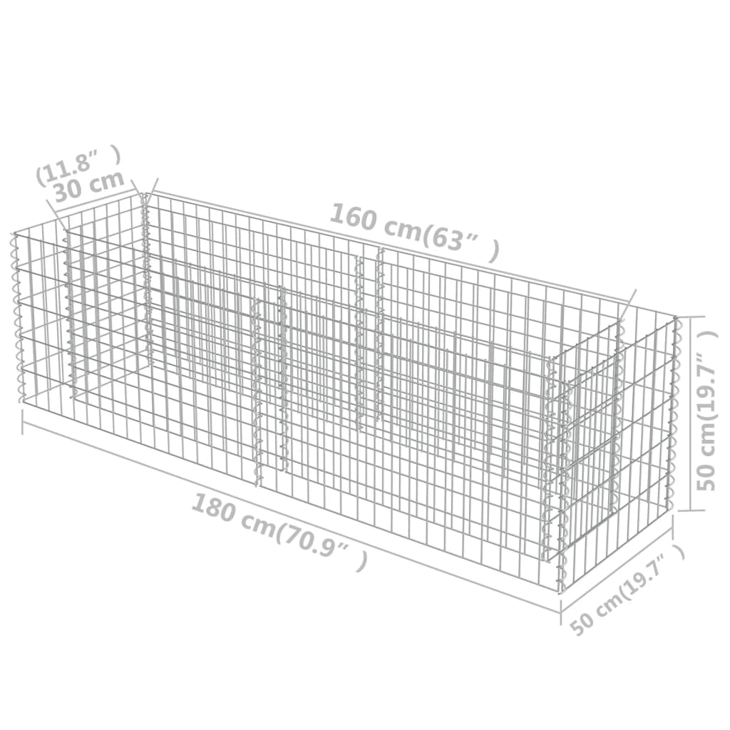 Canteiro elevado/cesto gabião 180x50x50 cm aço galvanizado