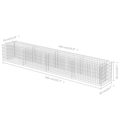 Canteiro elevado/cesto gabião 360x50x50 cm aço galvanizado