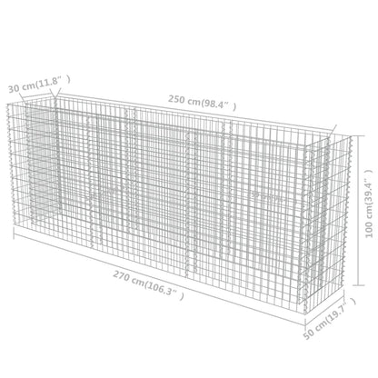 Canteiro elevado/cesto gabião 270x50x100 cm aço galvanizado