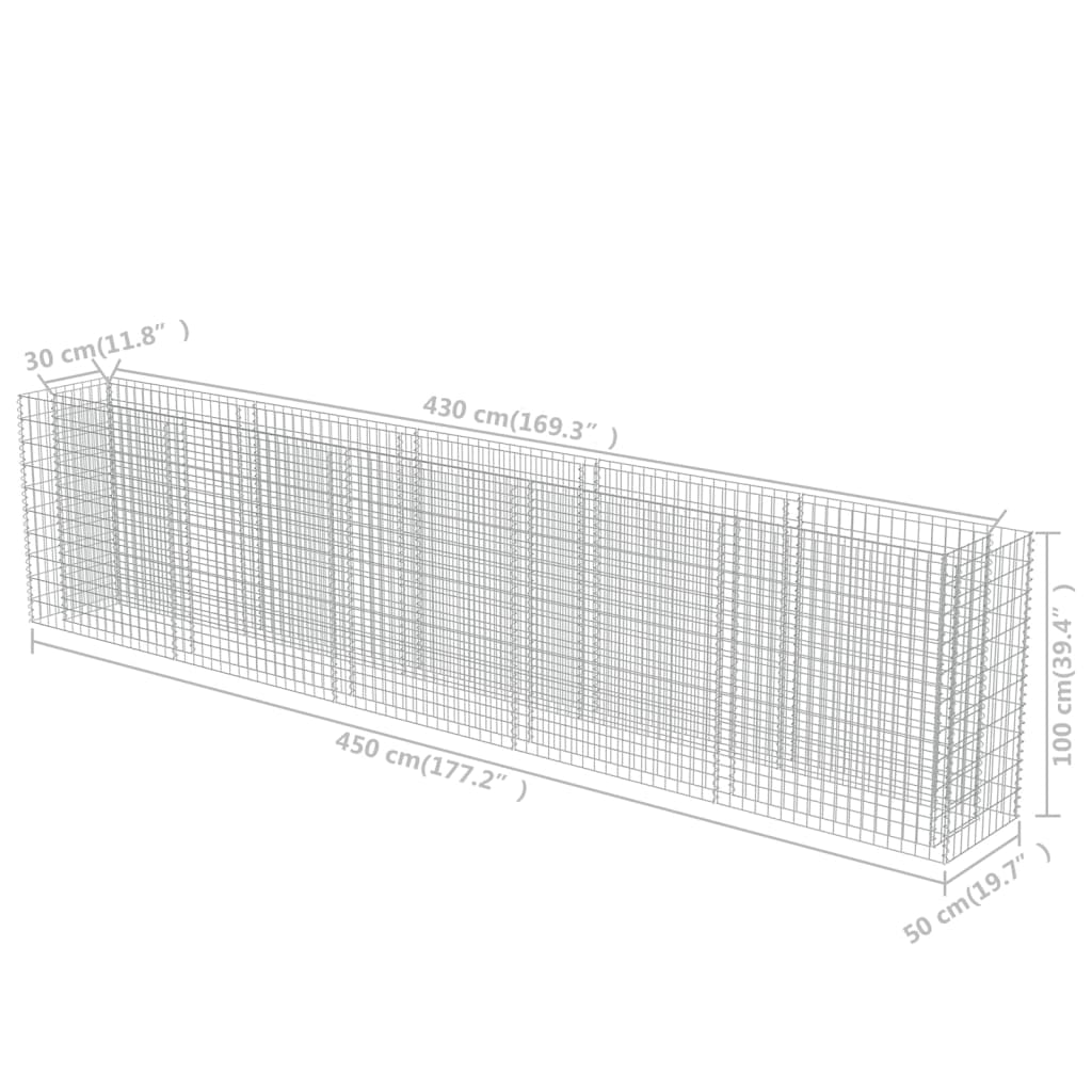 Canteiro elevado/cesto gabião 450x50x100 cm aço galvanizado