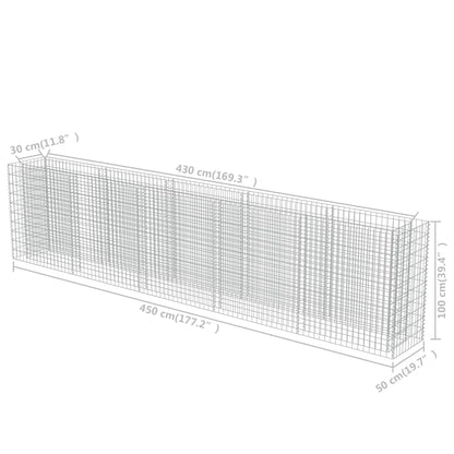 Canteiro elevado/cesto gabião 450x50x100 cm aço galvanizado