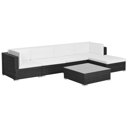 6 pcs conjunto lounge de jardim c/ almofadões vime PE preto