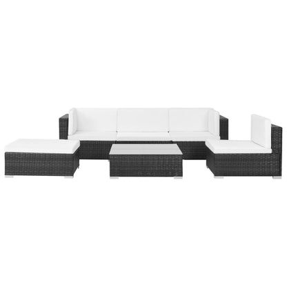 6 pcs conjunto lounge de jardim c/ almofadões vime PE preto