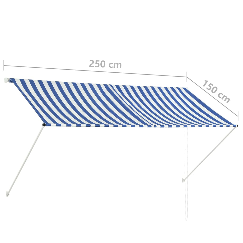 Toldo retrátil 250x150 cm azul e branco