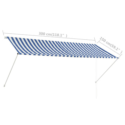 Toldo retrátil 300x150 cm azul e branco