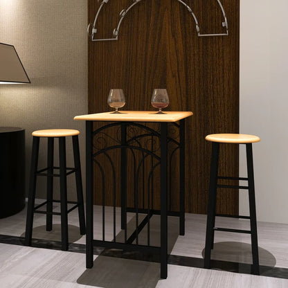 Conjunto mesa e bancos de bar 3 pcs madeira e aço