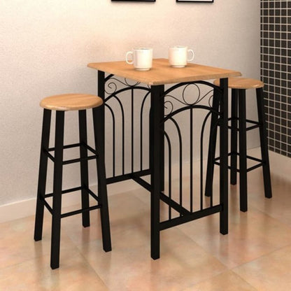 Conjunto mesa e bancos de bar 3 pcs madeira e aço