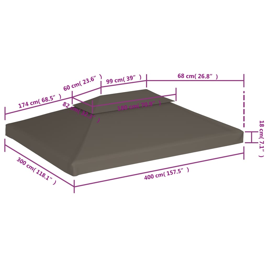 Cobertura gazebo c/ 2 camadas 310 g/m² 4x3 m cinza-acastanhado